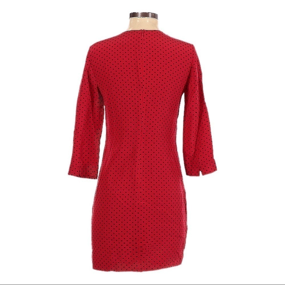 🌺 C Wonder Polka Dot 100% Silk 3/4 Sleeve Red Relaxed Fit Shift Dress Size XXS - Picture 2 of 9